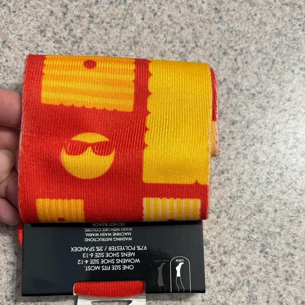 “Cheez It” Bold Red and Yellow Patterned Crew Socks